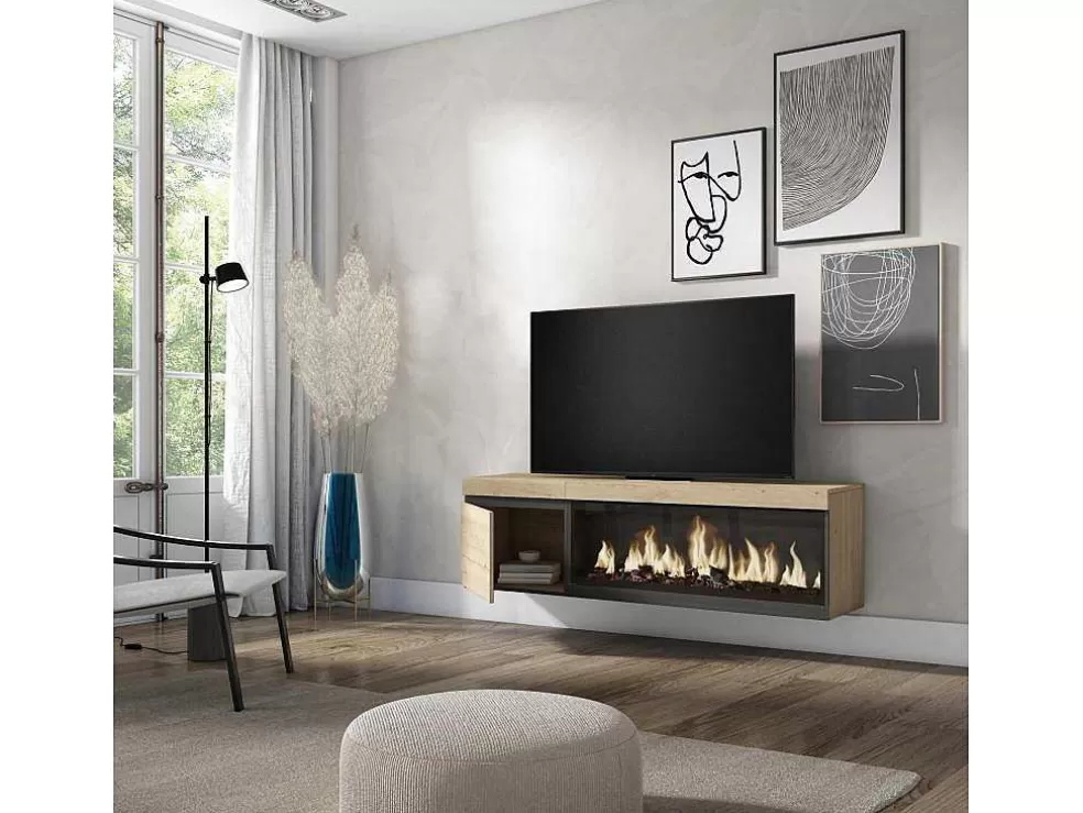 Skraut Home Móvel De Tv, 160, Para Televisores Ate 65", Lareira Electrica Xxl, Suspensos, Carvahlo* Móvel De Tv