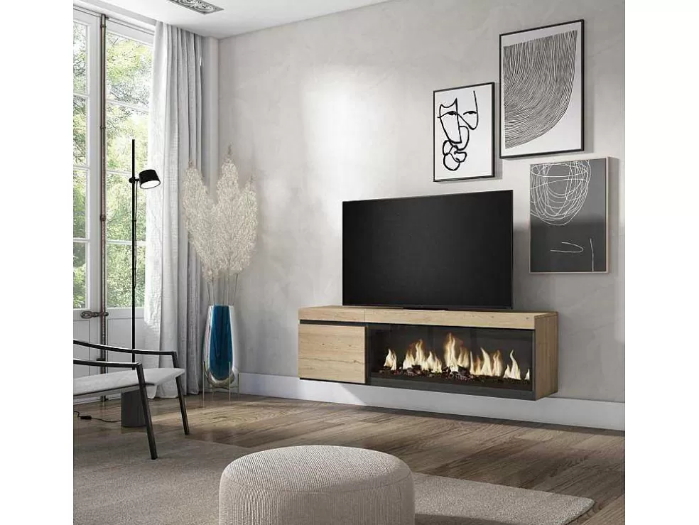 Skraut Home Móvel De Tv, 160, Para Televisores Ate 65", Lareira Electrica Xxl, Suspensos, Carvahlo* Móvel De Tv