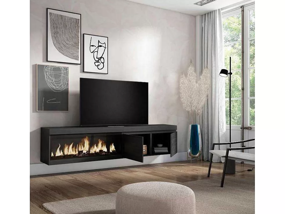 Skraut Home Móvel De Tv, 210, Para Televisores Ate 80", Lareira Electrica Xxl, Suspensos, Preto* Móvel De Tv
