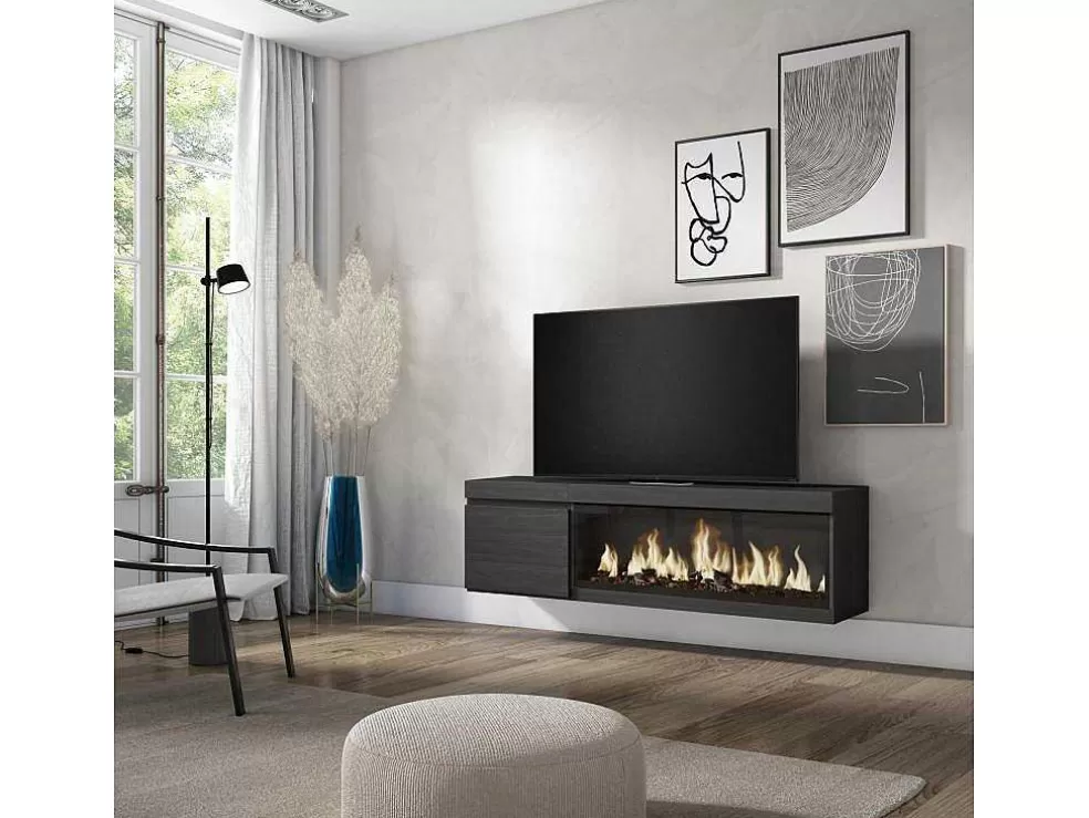Skraut Home Móvel De Tv, 160, Para Televisores Ate 65", Lareira Electrica Xxl, Suspensos, Preto* Móvel De Tv