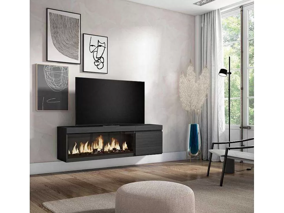 Skraut Home Móvel De Tv, 160, Para Televisores Ate 65", Lareira Electrica Xxl, Suspensos, Preto* Móvel De Tv