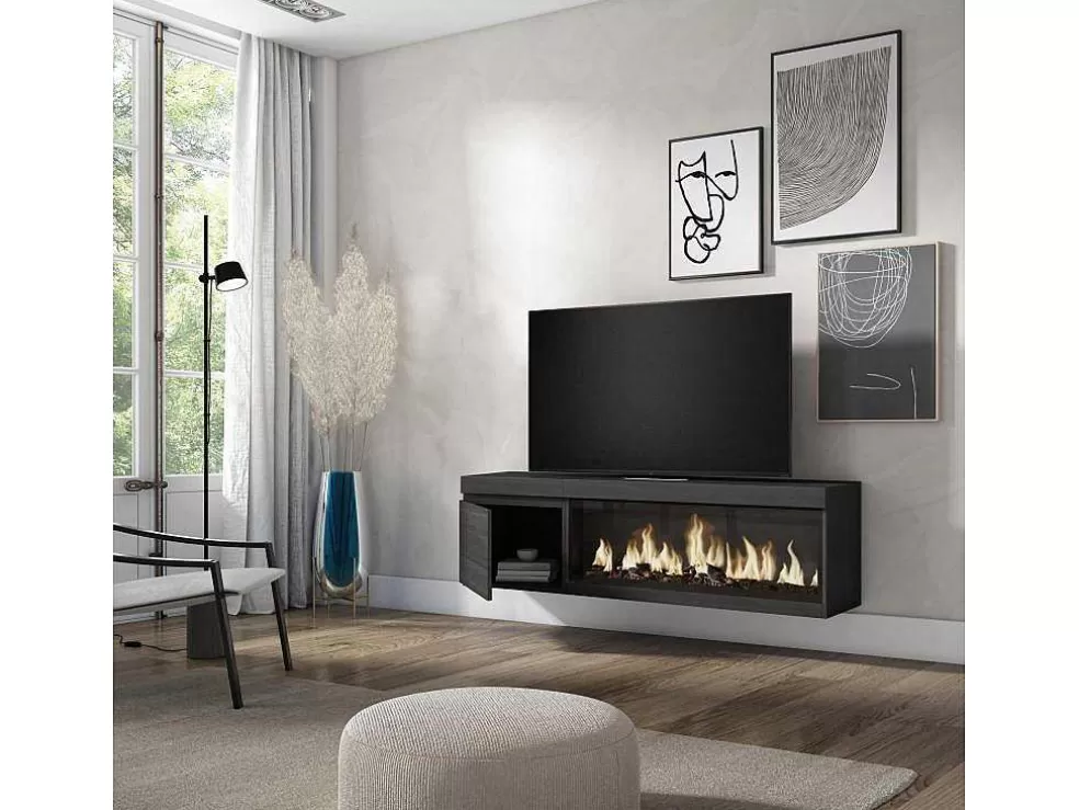 Skraut Home Móvel De Tv, 160, Para Televisores Ate 65", Lareira Electrica Xxl, Suspensos, Preto* Móvel De Tv