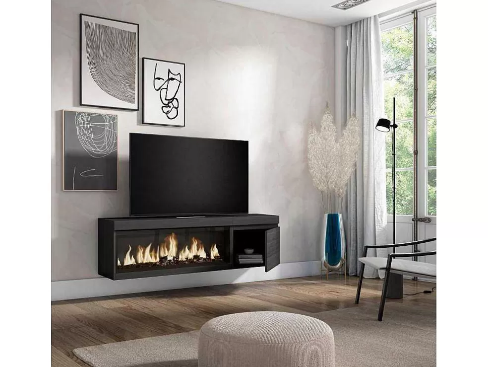 Skraut Home Móvel De Tv, 160, Para Televisores Ate 65", Lareira Electrica Xxl, Suspensos, Preto* Móvel De Tv