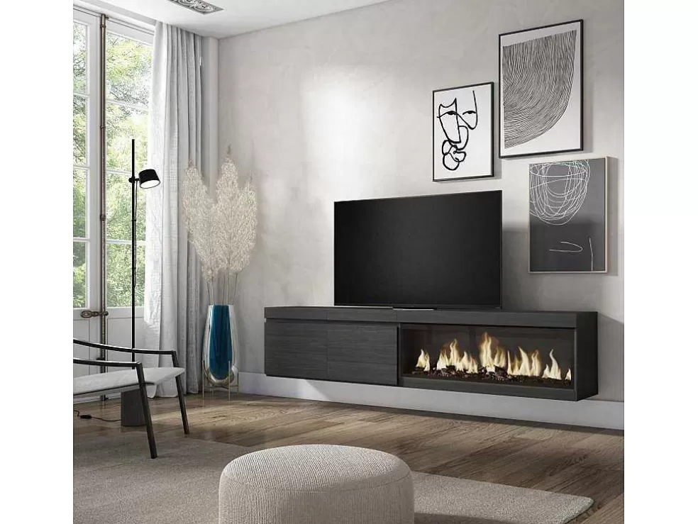 Skraut Home Móvel De Tv, 210, Para Televisores Ate 80", Lareira Electrica Xxl, Suspensos, Preto* Móvel De Tv