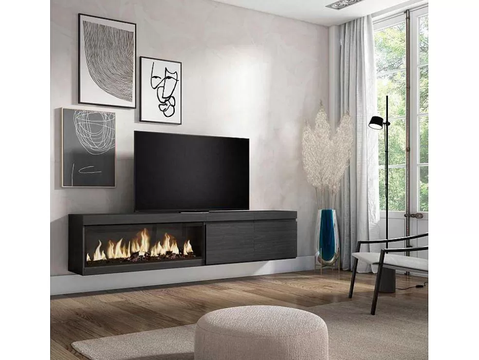 Skraut Home Móvel De Tv, 210, Para Televisores Ate 80", Lareira Electrica Xxl, Suspensos, Preto* Móvel De Tv