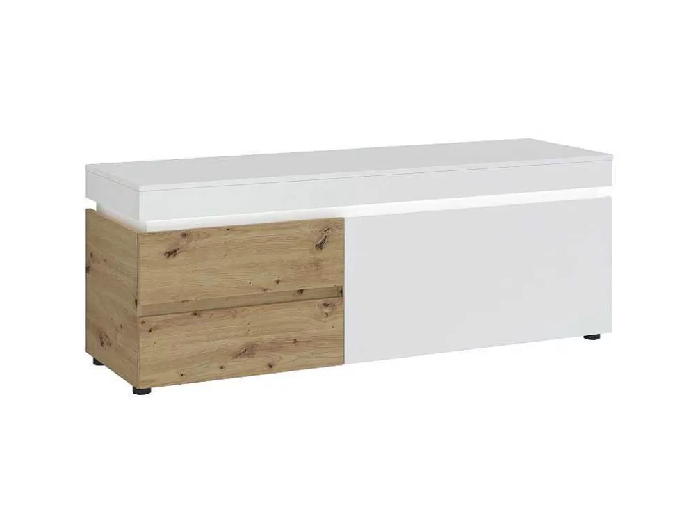 Vente-unique Móvel De Tv 1 Porta E 2 Gavetas Com Leds Natural E Lacado A Branco - Dolona* Promoções Sala