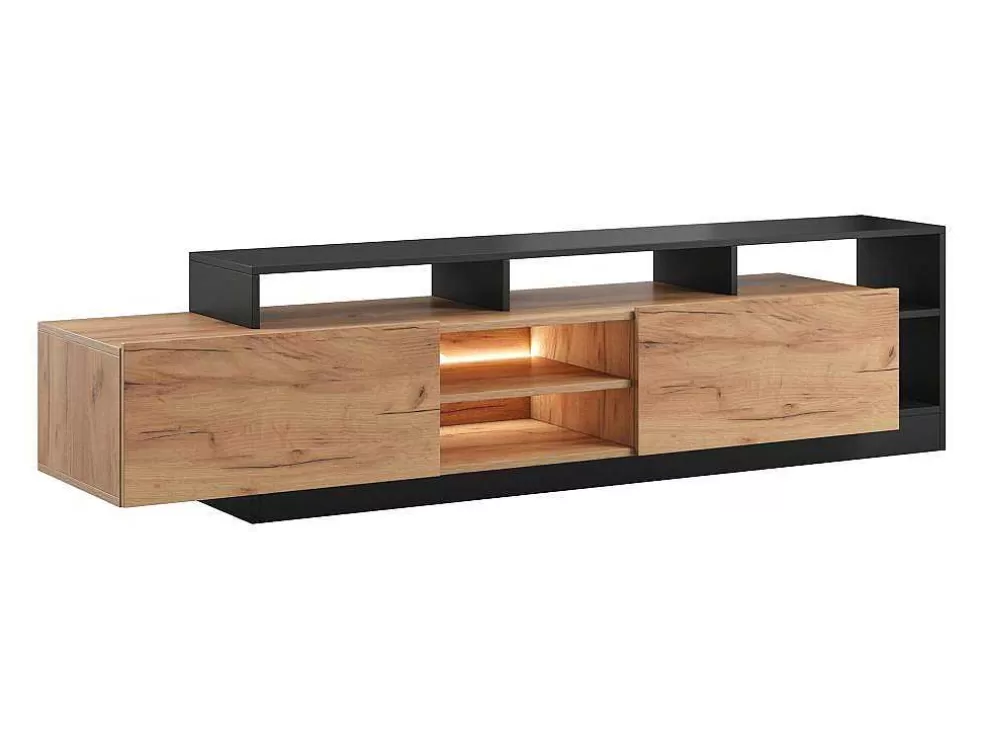 Vente-unique Móvel De Tv 2 Portas E 6 Nichos Com Leds Natural Claro E Antracite - Idesia* Promoções Sala