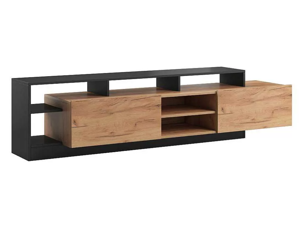 Vente-unique Móvel De Tv 2 Portas E 6 Nichos Com Leds Natural Claro E Antracite - Idesia* Promoções Sala
