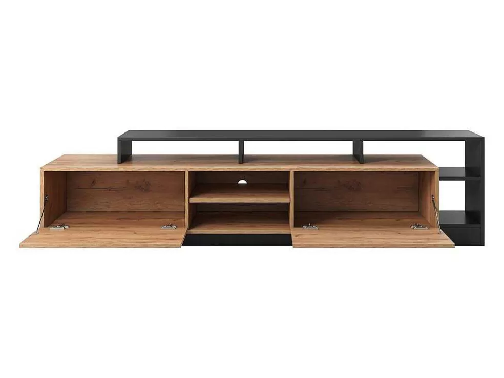 Vente-unique Móvel De Tv 2 Portas E 6 Nichos Com Leds Natural Claro E Antracite - Idesia* Promoções Sala