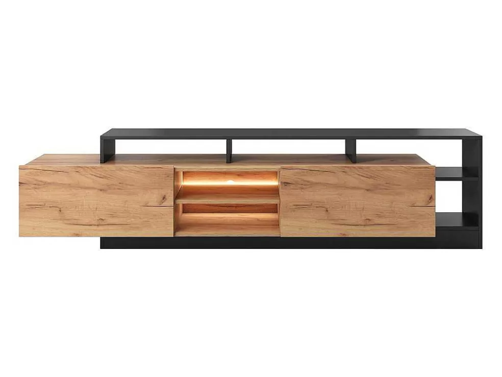 Vente-unique Móvel De Tv 2 Portas E 6 Nichos Com Leds Natural Claro E Antracite - Idesia* Promoções Sala