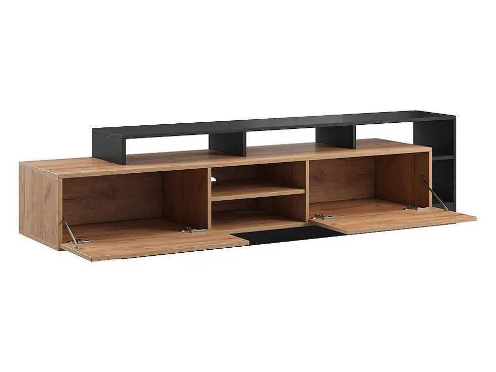 Vente-unique Móvel De Tv 2 Portas E 6 Nichos Com Leds Natural Claro E Antracite - Idesia* Promoções Sala