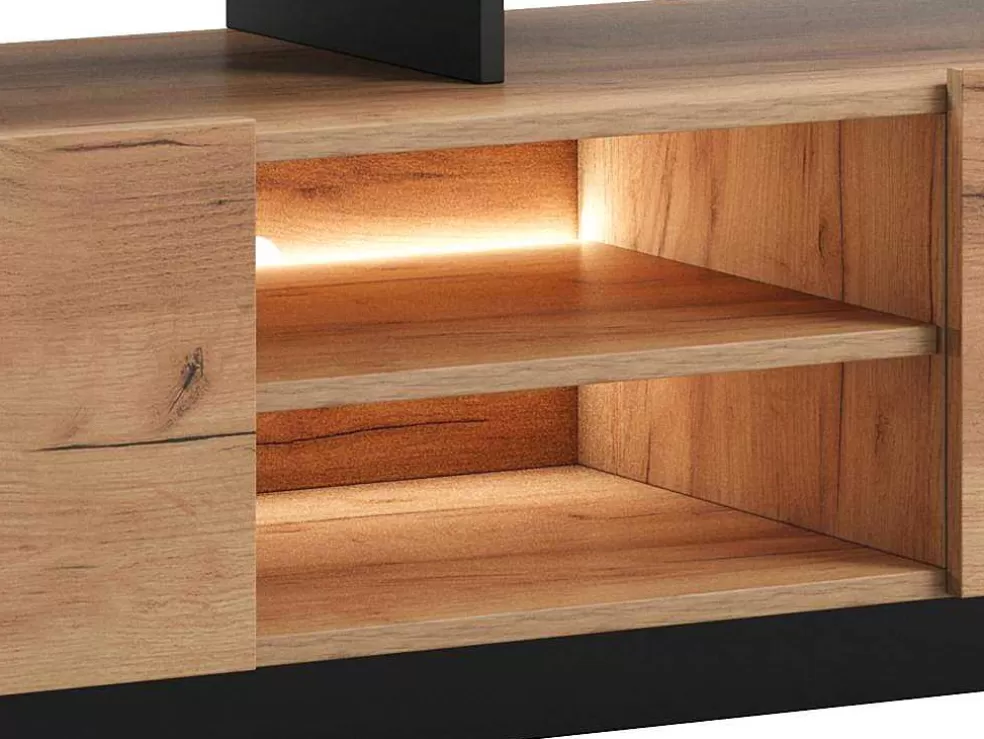 Vente-unique Móvel De Tv 2 Portas E 6 Nichos Com Leds Natural Claro E Antracite - Idesia* Promoções Sala