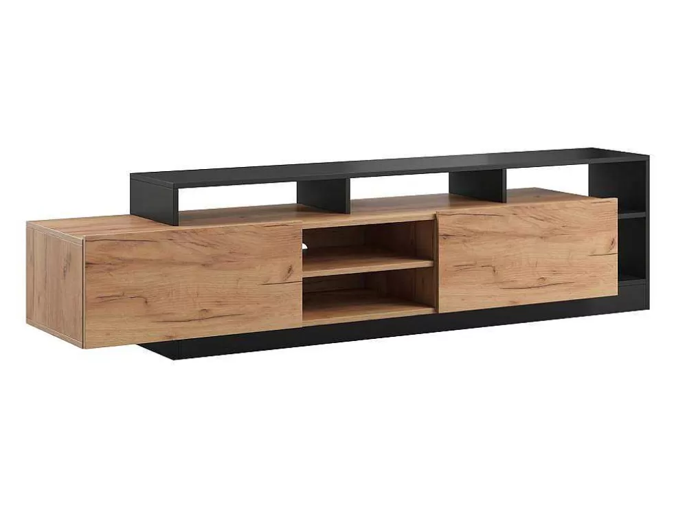 Vente-unique Móvel De Tv 2 Portas E 6 Nichos Com Leds Natural Claro E Antracite - Idesia* Promoções Sala