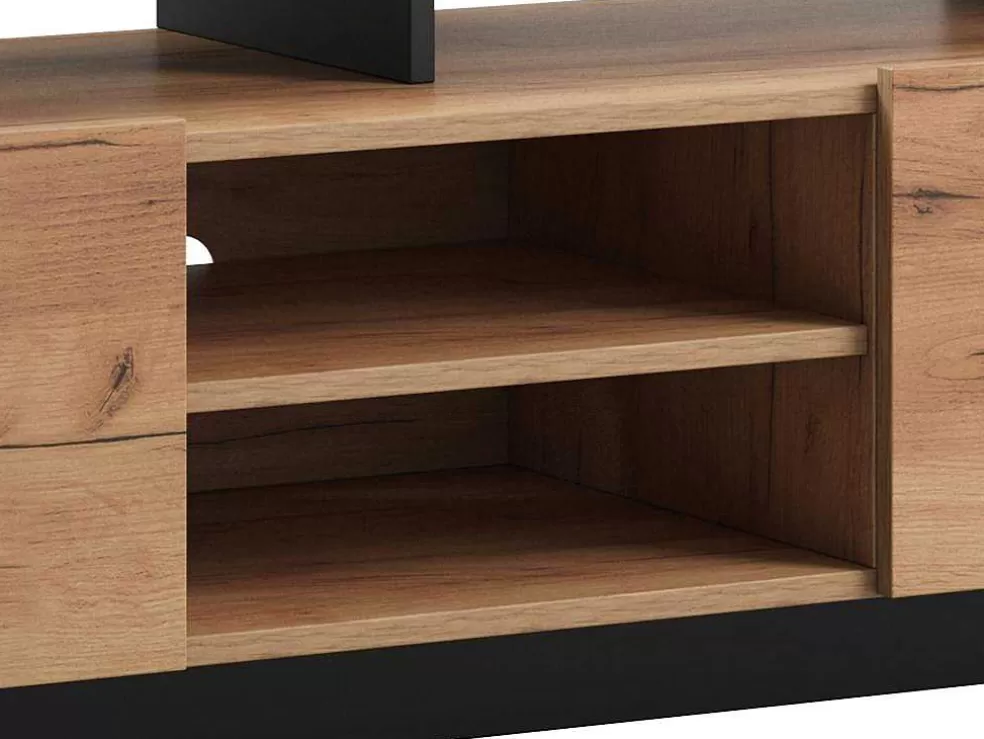 Vente-unique Móvel De Tv 2 Portas E 6 Nichos Com Leds Natural Claro E Antracite - Idesia* Promoções Sala