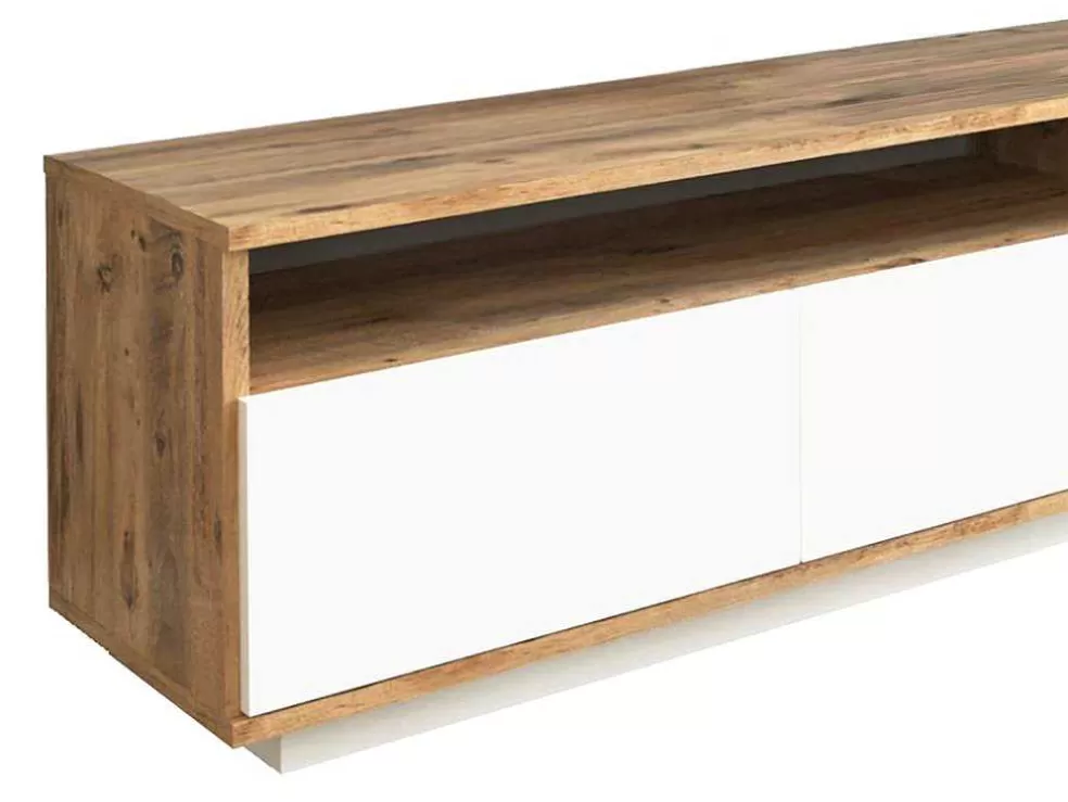 Vente-unique Móvel De Tv 4 Portas E 2 Prateleiras Natural Claro E Branco - Cedona* Móvel De Tv