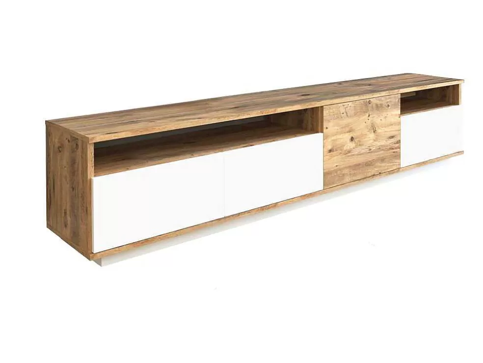 Vente-unique Móvel De Tv 4 Portas E 2 Prateleiras Natural Claro E Branco - Cedona* Móvel De Tv