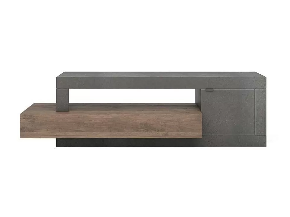 Vente-unique Móvel De Tv Com 1 Porta, 1 Gaveta E 1 Nicho, Natural E Antracite - Ruselo* Móvel De Tv