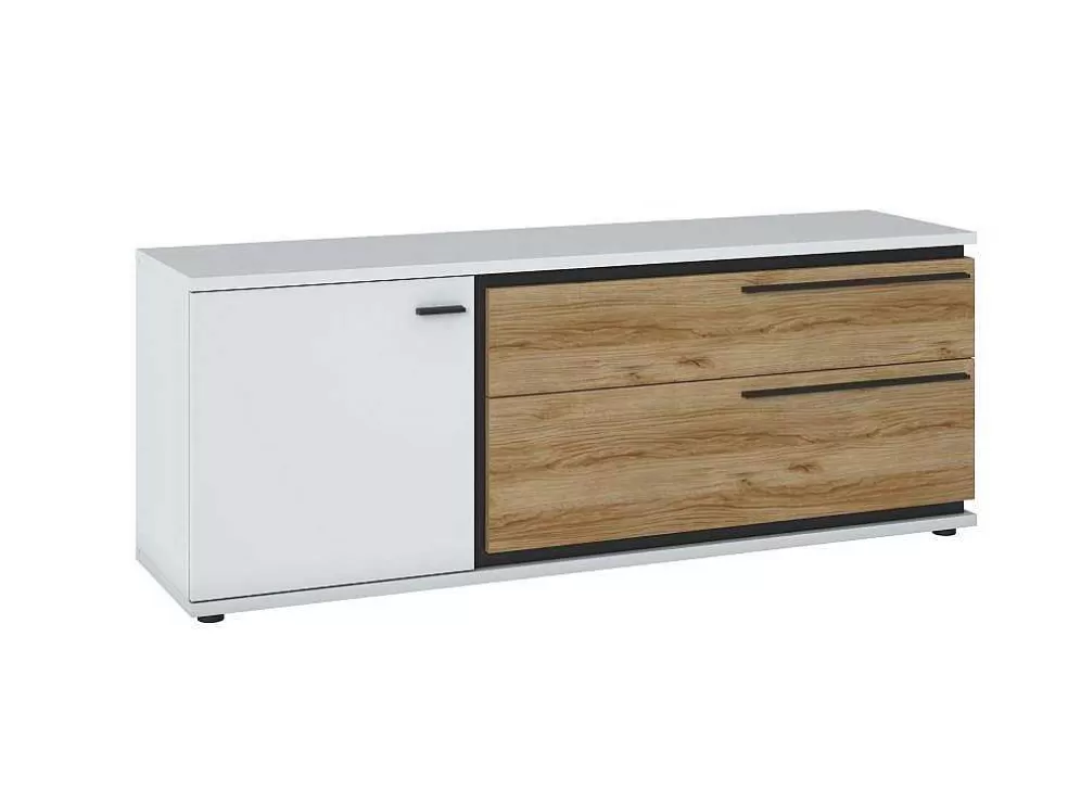 Vente-unique Móvel De Tv Com 1 Porta E 2 Gavetas Natural E Branco - Nisuka* Móvel De Tv