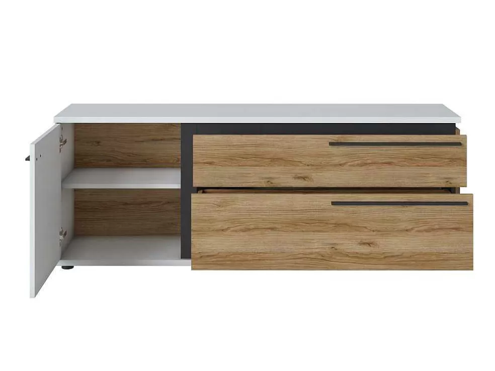 Vente-unique Móvel De Tv Com 1 Porta E 2 Gavetas Natural E Branco - Nisuka* Móvel De Tv