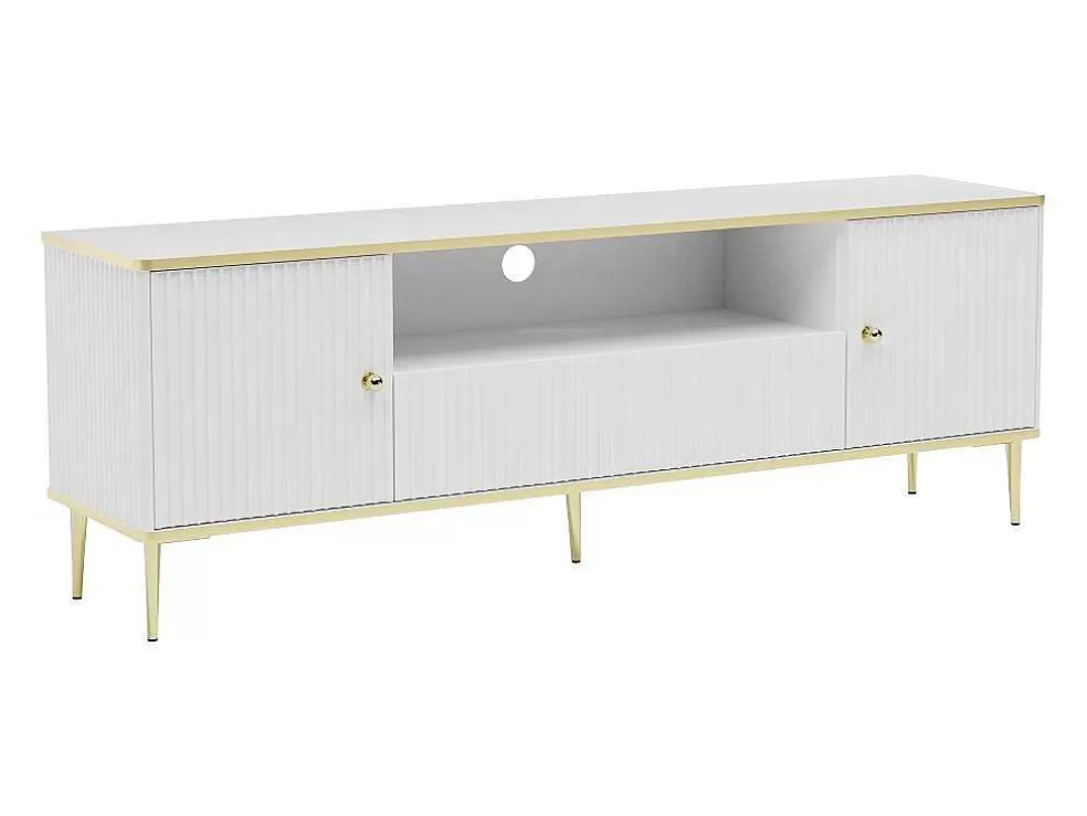 PASCAL MORABITO Móvel De Tv Com 2 Portas, 1 Gaveta E 1 Nicho Em Mdf E Aco Branco E Dourado - Sinead De * Móvel De Tv