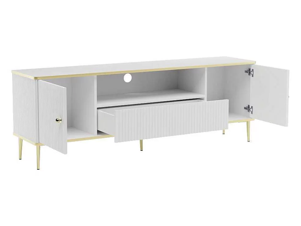PASCAL MORABITO Móvel De Tv Com 2 Portas, 1 Gaveta E 1 Nicho Em Mdf E Aco Branco E Dourado - Sinead De * Móvel De Tv