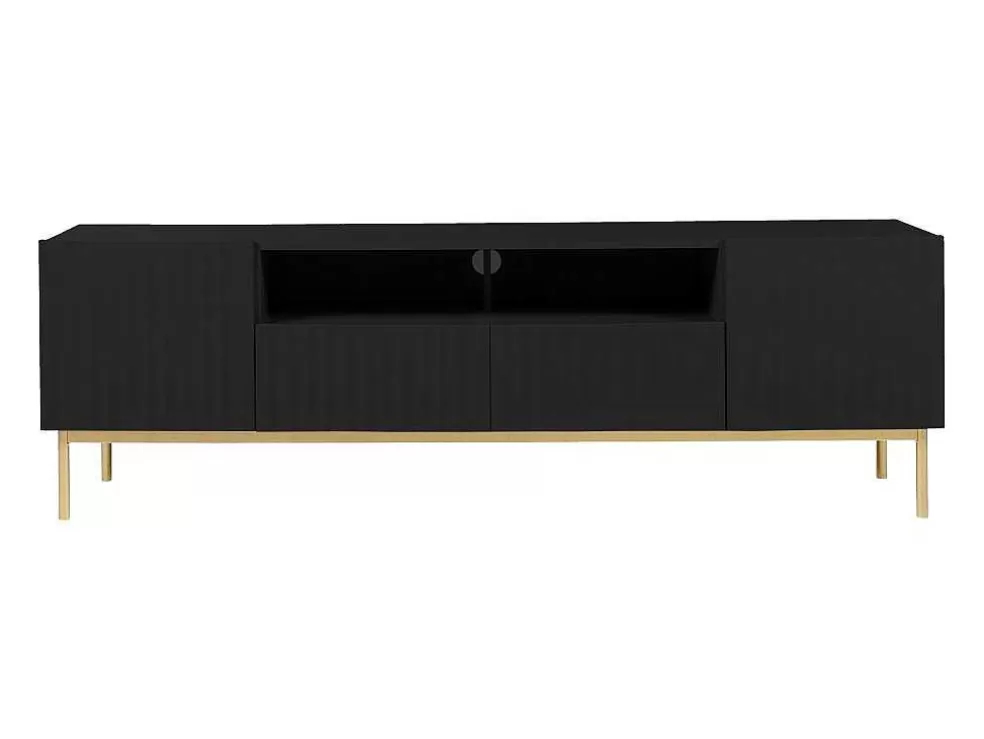Vente-unique Móvel De Tv Com 2 Portas, 2 Gavetas E 2 Nichos Em Mdf E Aco Preto E Dourado - Evilana* Móvel De Tv