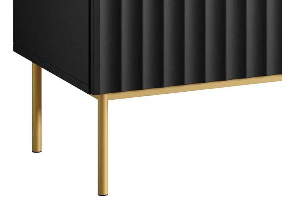 Vente-unique Móvel De Tv Com 2 Portas, 2 Gavetas E 2 Nichos Em Mdf E Aco Preto E Dourado - Evilana* Móvel De Tv