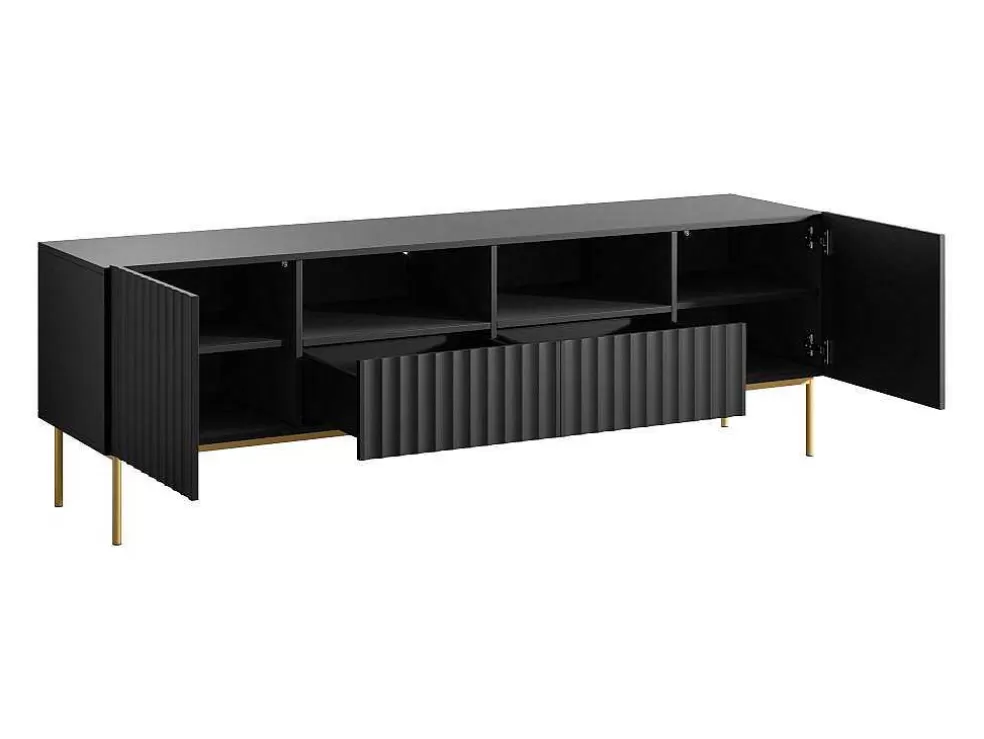 Vente-unique Móvel De Tv Com 2 Portas, 2 Gavetas E 2 Nichos Em Mdf E Aco Preto E Dourado - Evilana* Móvel De Tv