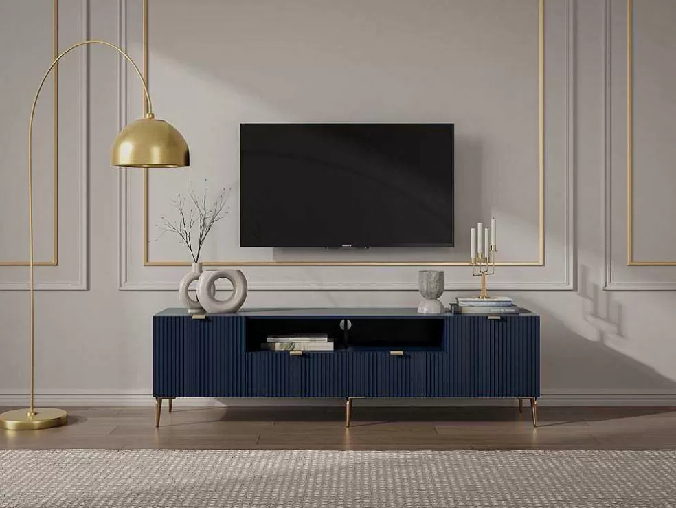 Vente-unique Móvel De Tv Com 2 Portas, 2 Portas E 2 Nichos Em Mdf E Aco, Azul E Durado - Yesinia* Móvel De Tv