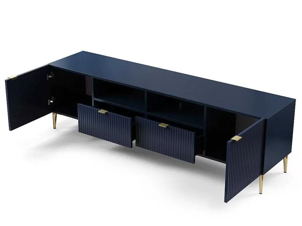 Vente-unique Móvel De Tv Com 2 Portas, 2 Portas E 2 Nichos Em Mdf E Aco, Azul E Durado - Yesinia* Móvel De Tv