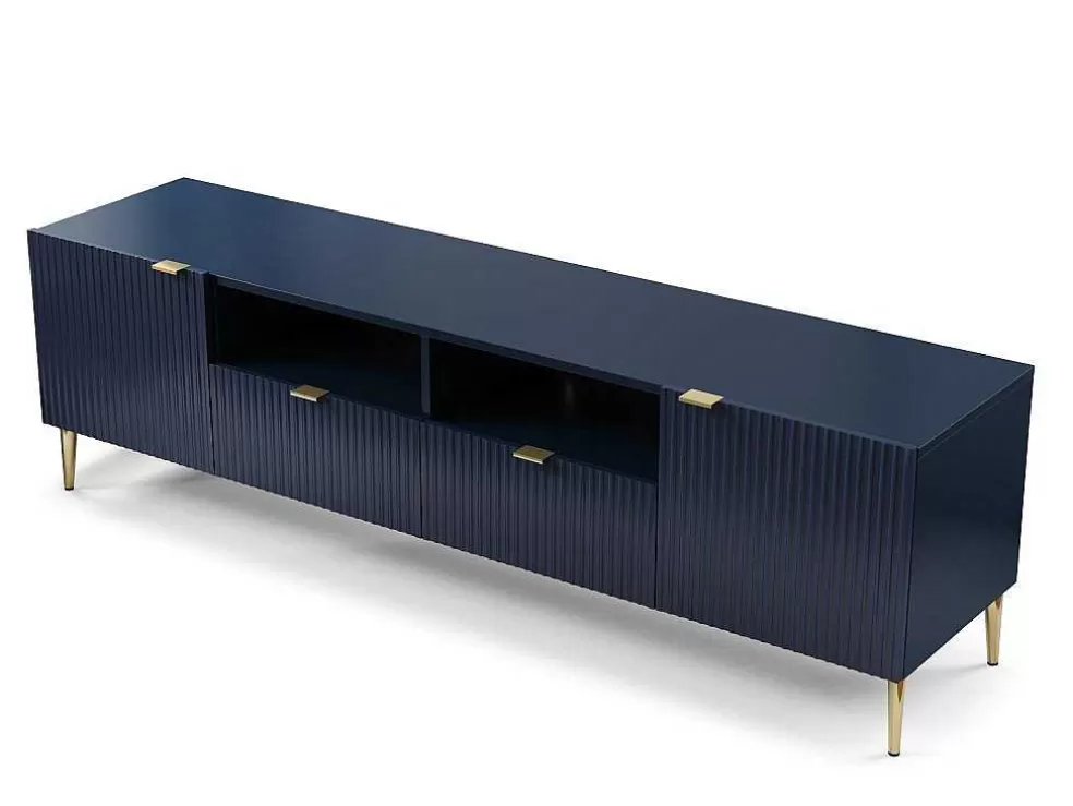 Vente-unique Móvel De Tv Com 2 Portas, 2 Portas E 2 Nichos Em Mdf E Aco, Azul E Durado - Yesinia* Móvel De Tv