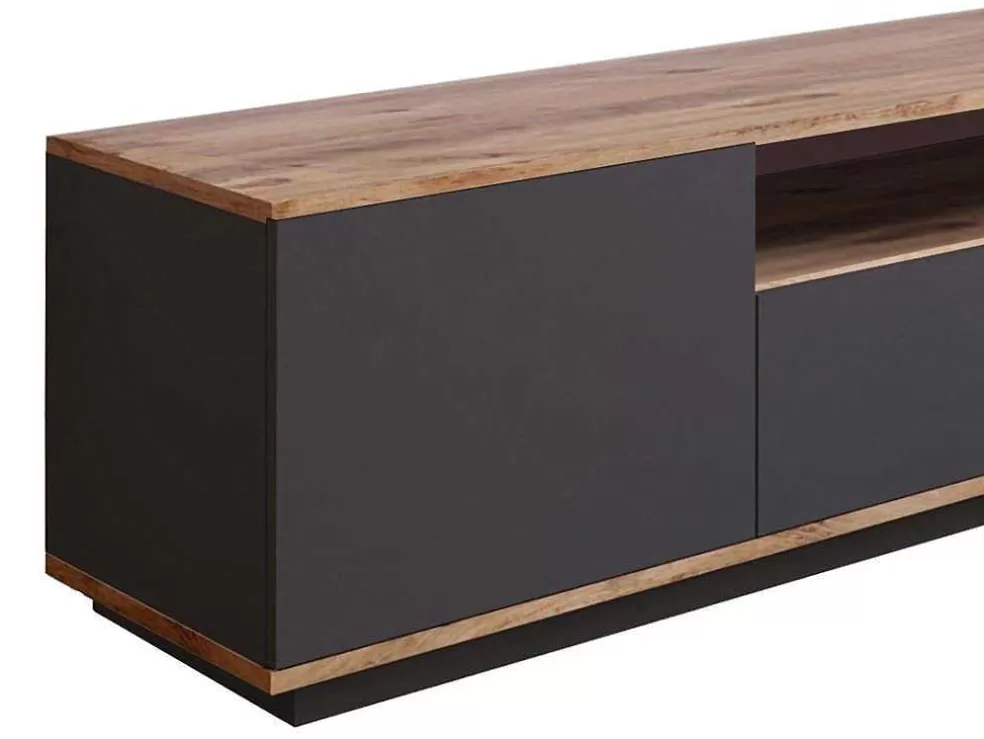 Vente-unique Móvel De Tv Com 3 Portas E 1 Nicho Antracite E Natural - Lotula* Móvel De Tv
