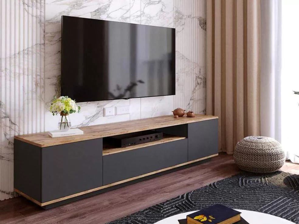 Vente-unique Móvel De Tv Com 3 Portas E 1 Nicho Antracite E Natural - Lotula* Móvel De Tv