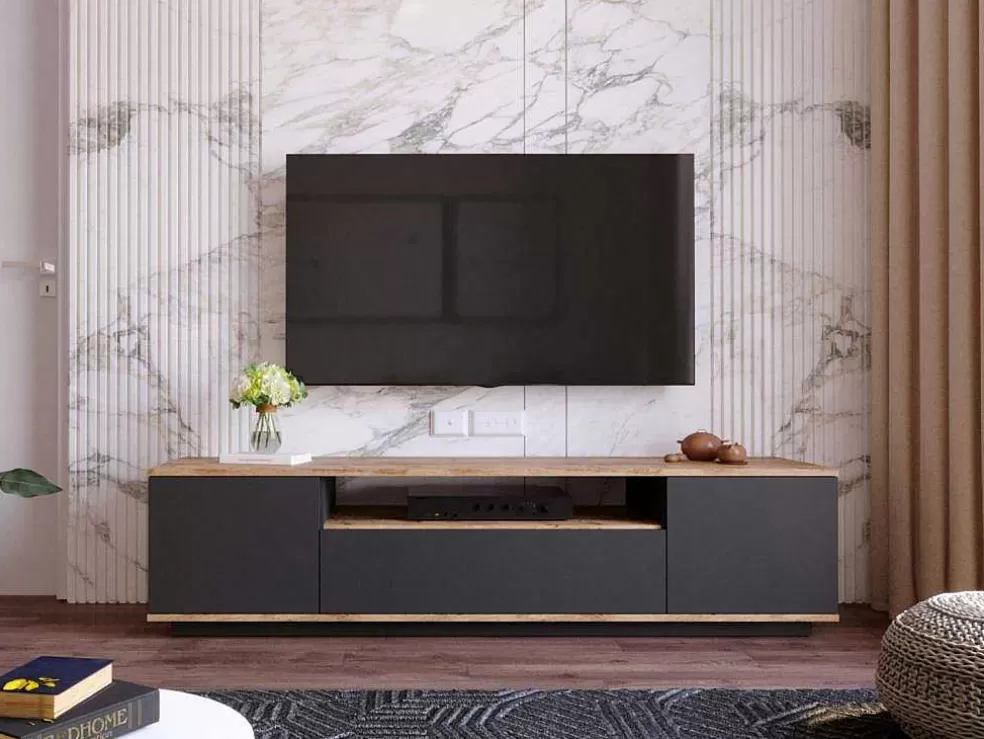 Vente-unique Móvel De Tv Com 3 Portas E 1 Nicho Antracite E Natural - Lotula* Móvel De Tv