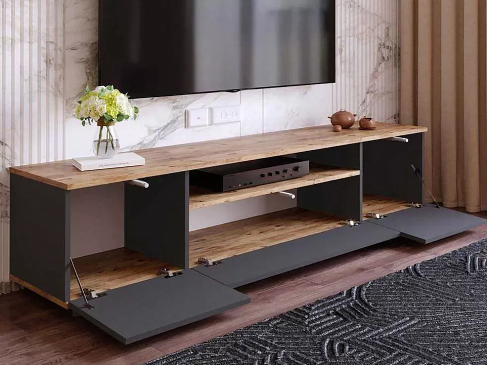 Vente-unique Móvel De Tv Com 3 Portas E 1 Nicho Antracite E Natural - Lotula* Móvel De Tv