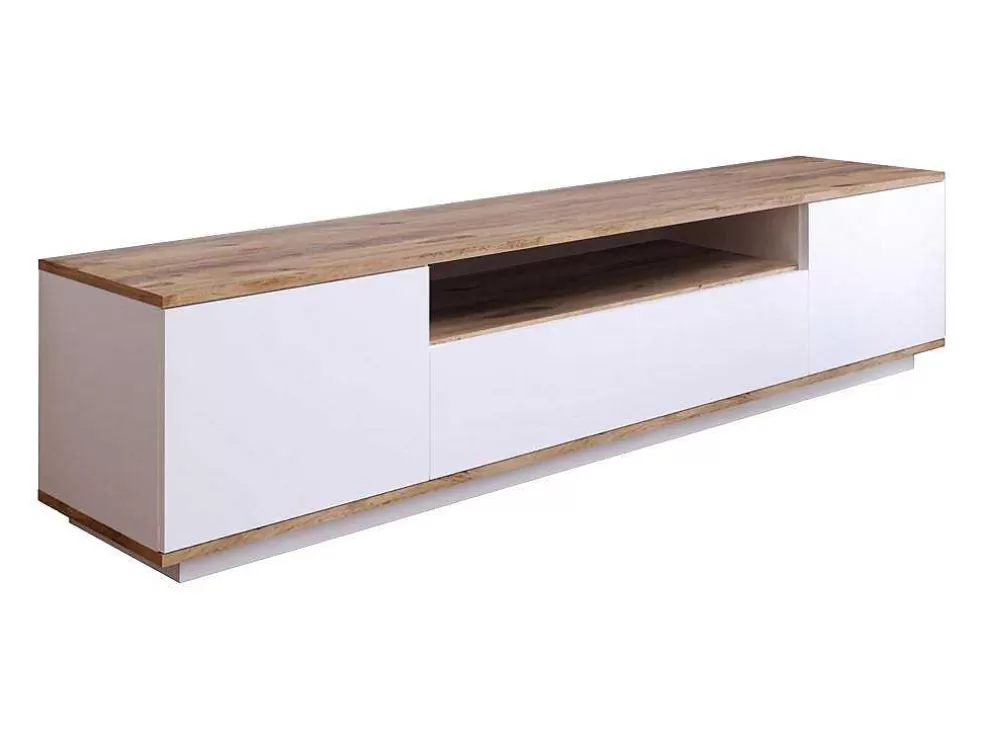 Vente-unique Móvel De Tv Com 3 Portas E 1 Nicho Branco E Natural - Lotula* Móvel De Tv
