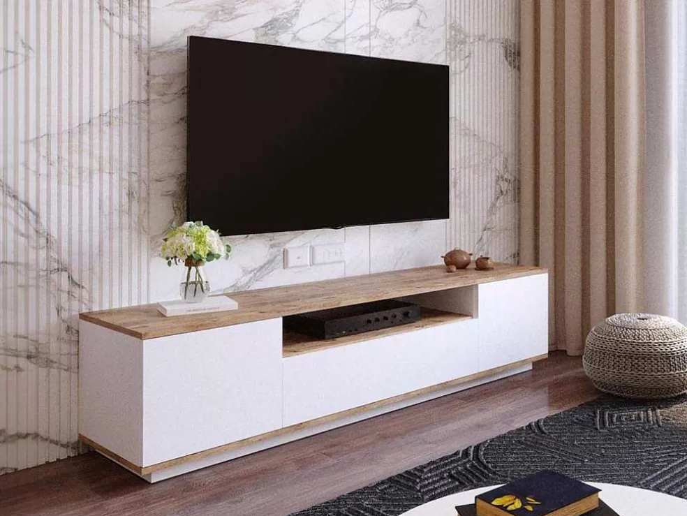 Vente-unique Móvel De Tv Com 3 Portas E 1 Nicho Branco E Natural - Lotula* Móvel De Tv