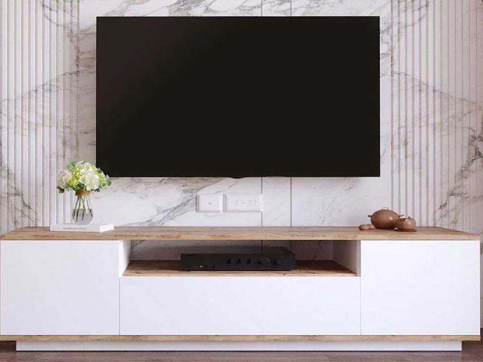 Vente-unique Móvel De Tv Com 3 Portas E 1 Nicho Branco E Natural - Lotula* Móvel De Tv