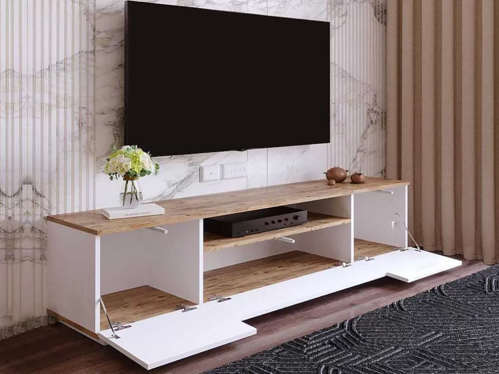 Vente-unique Móvel De Tv Com 3 Portas E 1 Nicho Branco E Natural - Lotula* Móvel De Tv