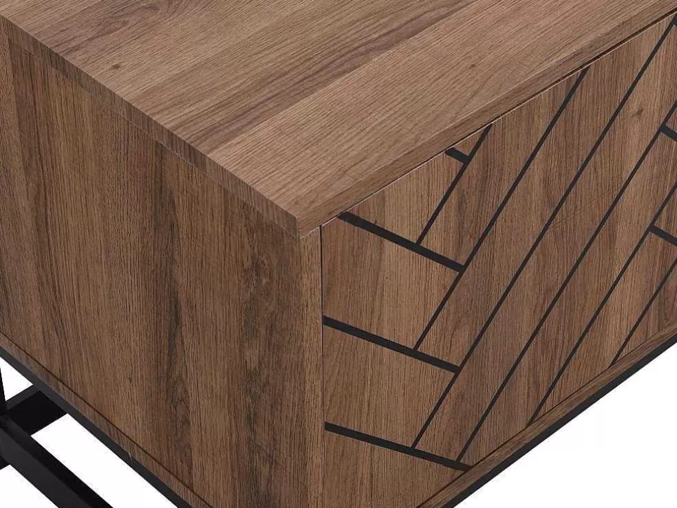 Vente-unique Móvel De Tv Com 3 Portas E 2 Nichos Em Mdf Cor Natural E Preto - Caratana* Móvel De Tv