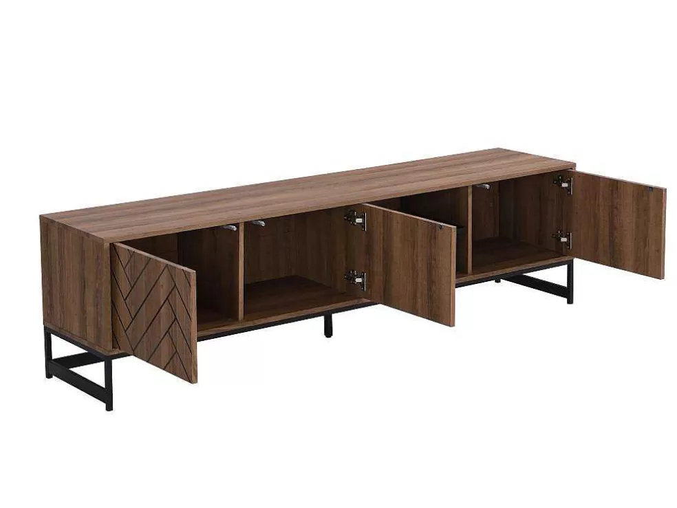 Vente-unique Móvel De Tv Com 3 Portas E 2 Nichos Em Mdf Cor Natural E Preto - Caratana* Móvel De Tv