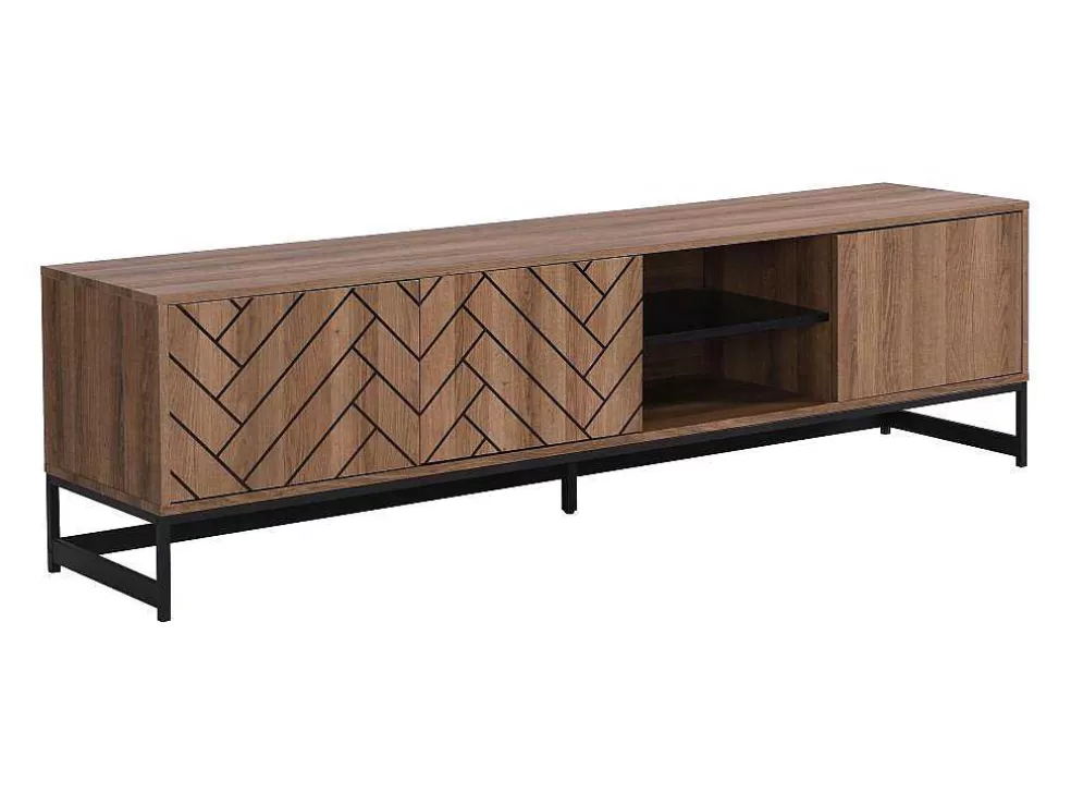 Vente-unique Móvel De Tv Com 3 Portas E 2 Nichos Em Mdf Cor Natural E Preto - Caratana* Móvel De Tv