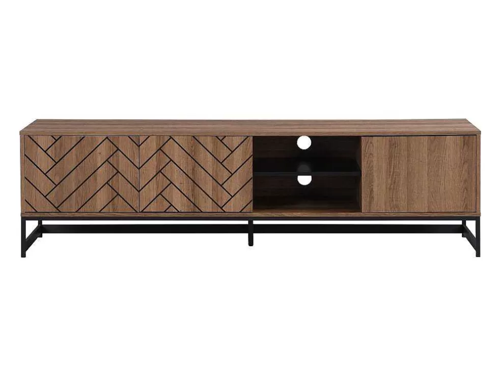 Vente-unique Móvel De Tv Com 3 Portas E 2 Nichos Em Mdf Cor Natural E Preto - Caratana* Móvel De Tv
