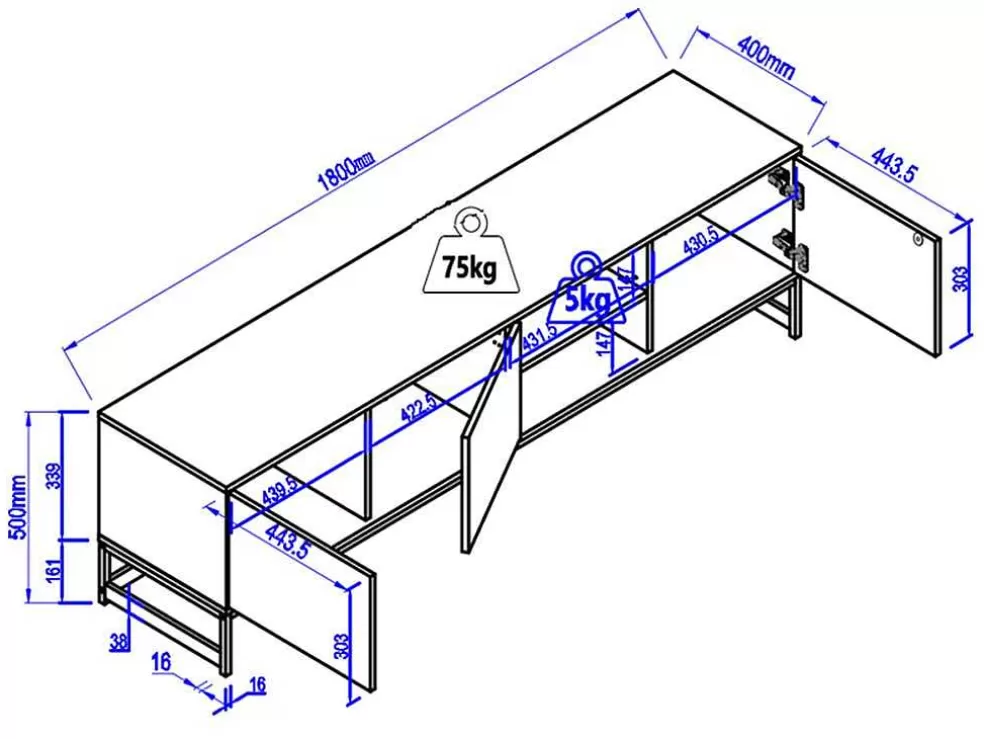 Vente-unique Móvel De Tv Com 3 Portas E 2 Nichos Em Mdf Cor Natural E Preto - Caratana* Móvel De Tv