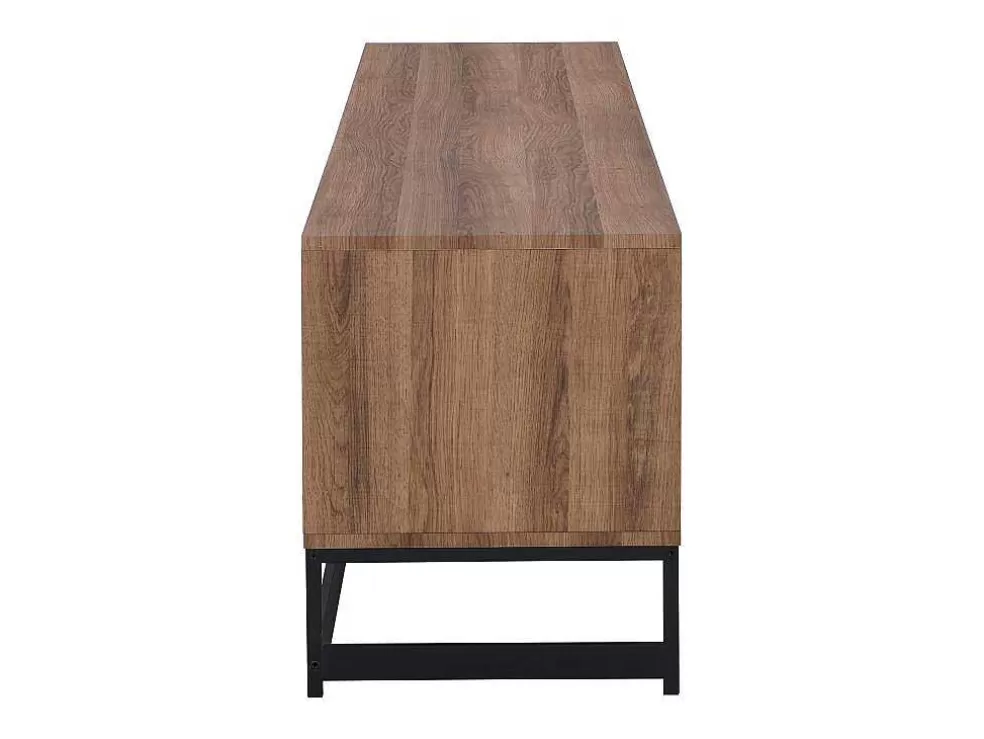 Vente-unique Móvel De Tv Com 3 Portas E 2 Nichos Em Mdf Cor Natural E Preto - Caratana* Móvel De Tv