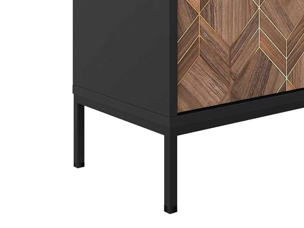 Vente-unique Móvel De Tv Com 2 Portas E 2 Nichos Preto E Natural Escuro - Mialine* Móvel De Tv