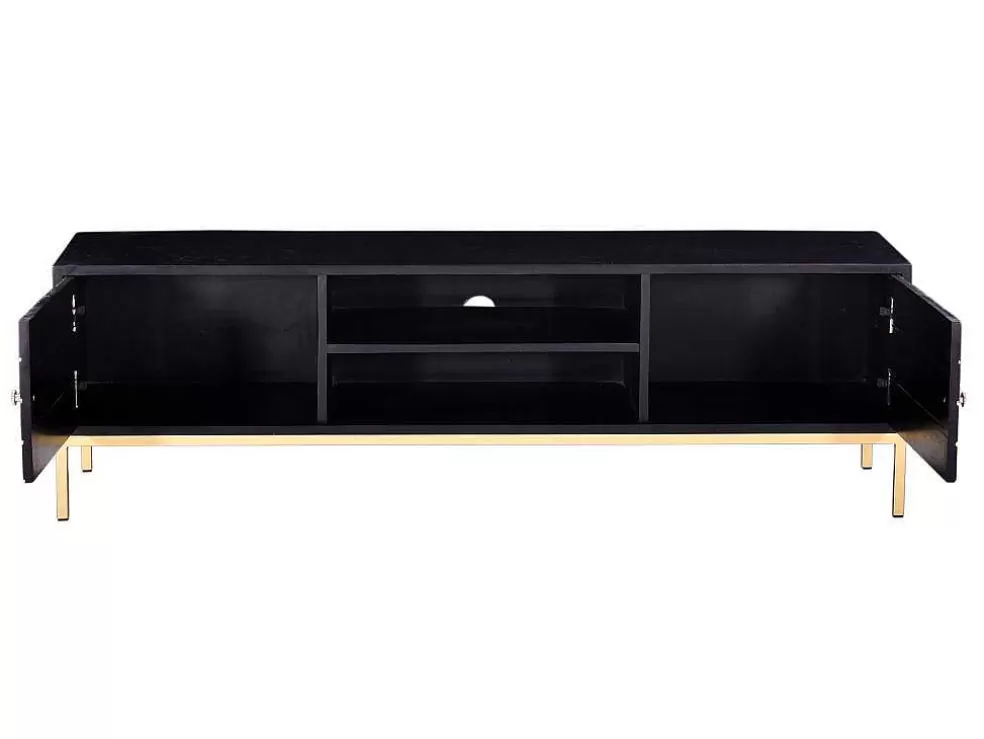 Vente-unique Móvel De Tv Com 2 Portas E 1 Prateleira Em Madeira De Mangueira E Metal Preto E Dourado - Analimy* Móvel De Tv