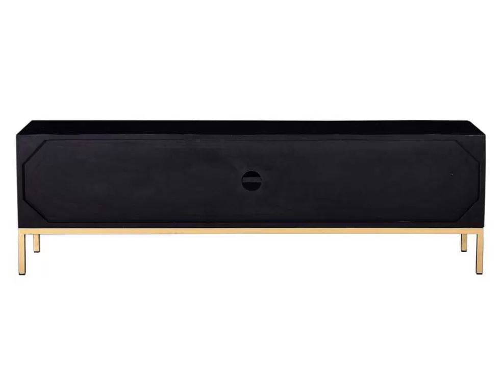 Vente-unique Móvel De Tv Com 2 Portas E 1 Prateleira Em Madeira De Mangueira E Metal Preto E Dourado - Analimy* Móvel De Tv