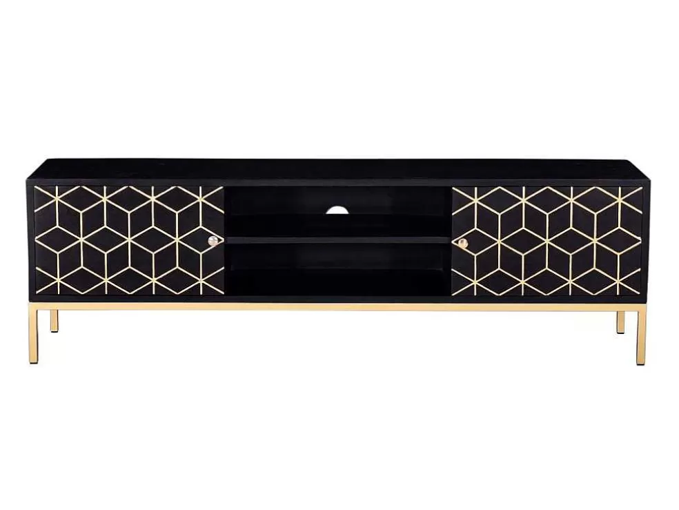 Vente-unique Móvel De Tv Com 2 Portas E 1 Prateleira Em Madeira De Mangueira E Metal Preto E Dourado - Analimy* Móvel De Tv