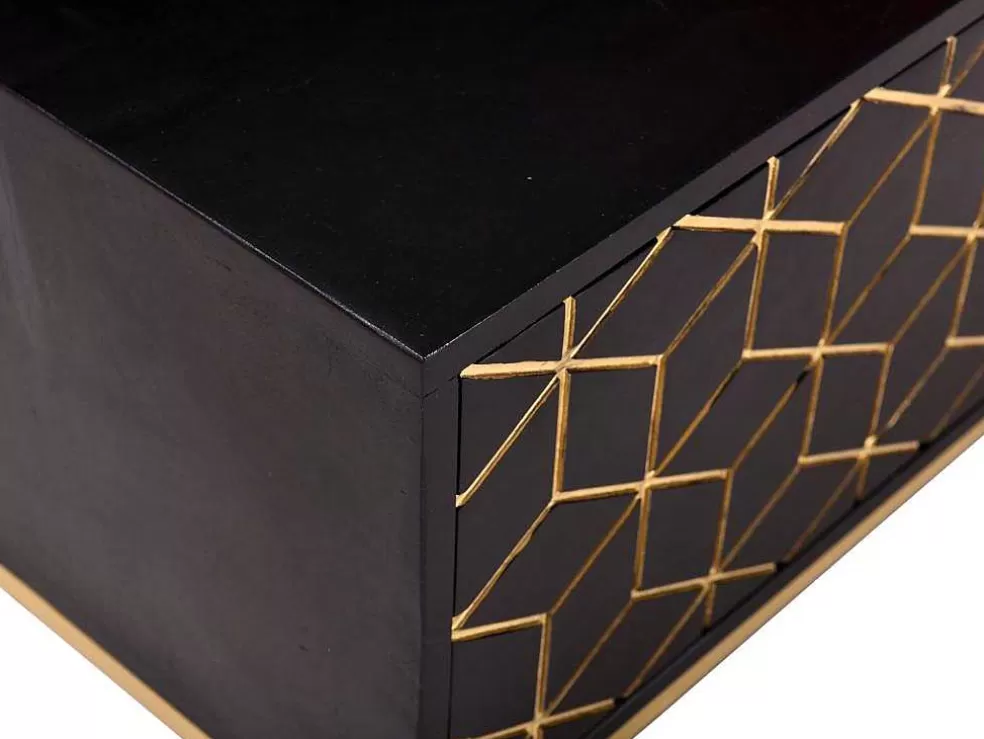 Vente-unique Móvel De Tv Com 2 Portas E 1 Prateleira Em Madeira De Mangueira E Metal Preto E Dourado - Analimy* Móvel De Tv